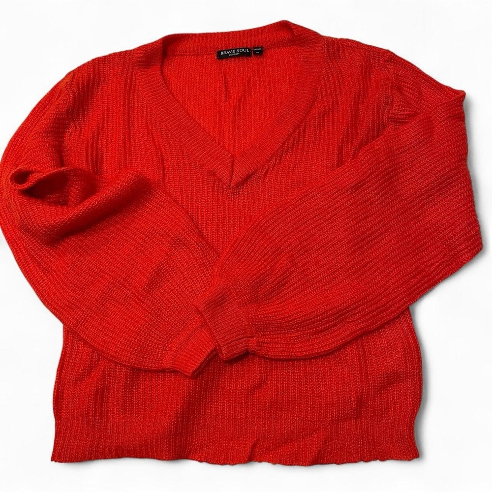 Size: M l Orange, Ribbed V-Neck Sweater